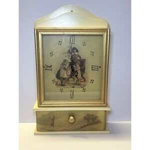 Vintage Victorian Style Wood Wall Clock Key Cabinet Storage Drawer Cream Gold